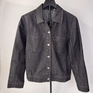 Chicos Additions Black Denim Jacket Size 0 (Small) (4/5) Button Front Pockets